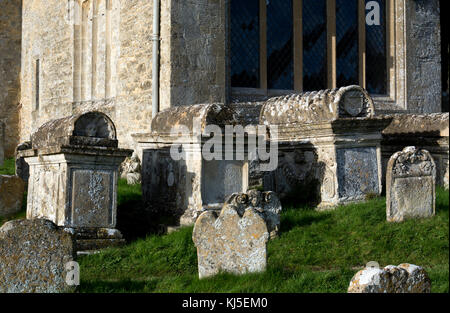 Bale tombs in St. Mary`s churchyard, Swinbrook, Oxfordshire, England, UK Stock Photo